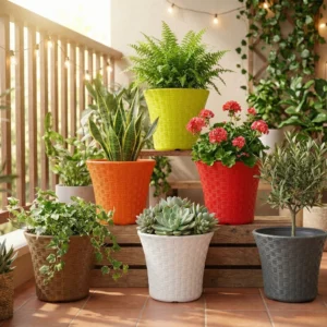 Rattan Plastic Planter Pot